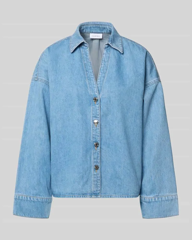 COMMA Jeansbluse mit überschnittenen Schultern Blau