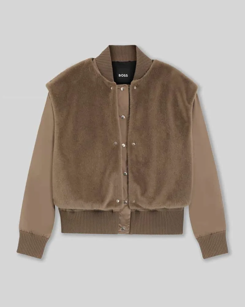 HUGO BOSS Regular Fit Bomberjacke mit abnehmbarer Weste aus Kunstfell Mud