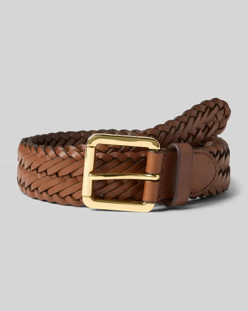 Ralph Lauren Ledergürtel in Flechtoptik mit Dornschließe Cognac