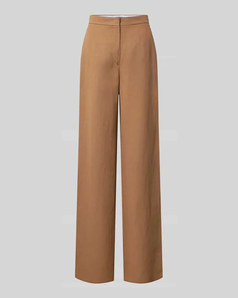 Max Mara Flared Cut Stoffhose aus Viskose-Leinen-Mix Modell 'GARY Hellbraun
