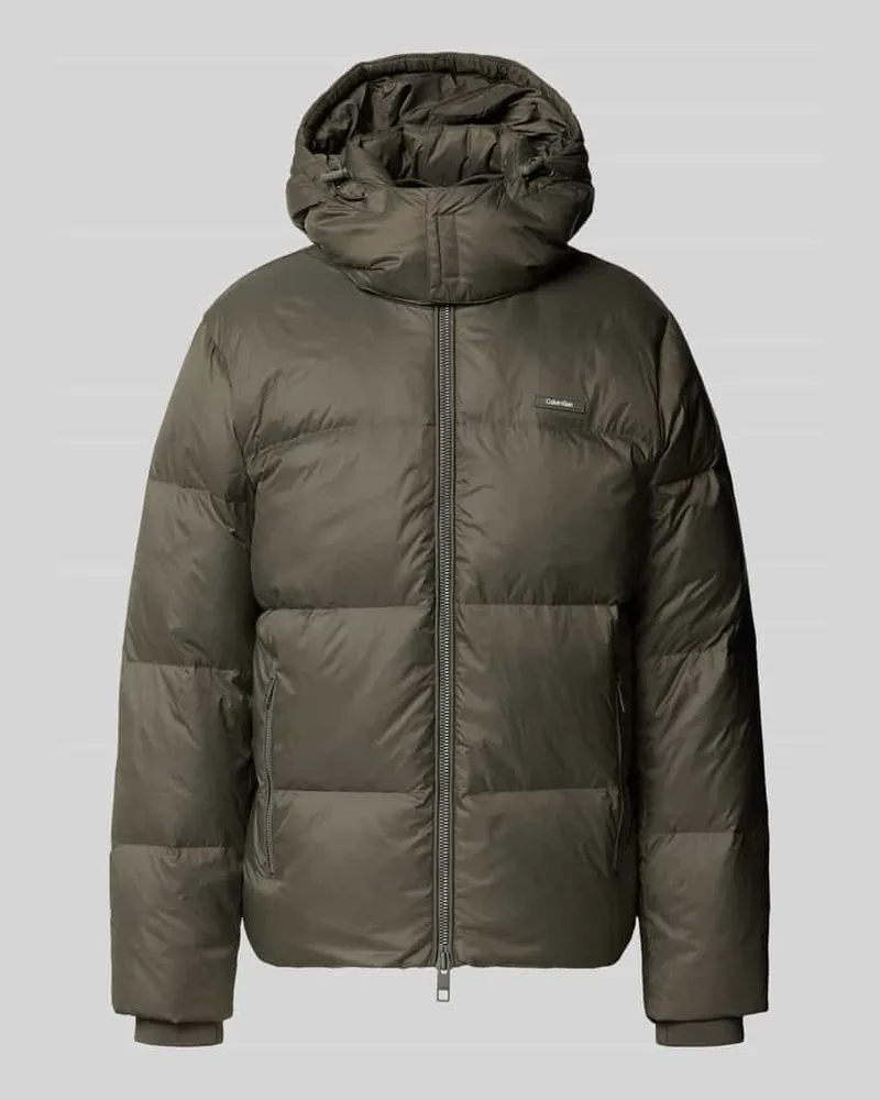 Calvin Klein Regular Fit Daunenjacke mit abnehmbarer Kapuze Oliv