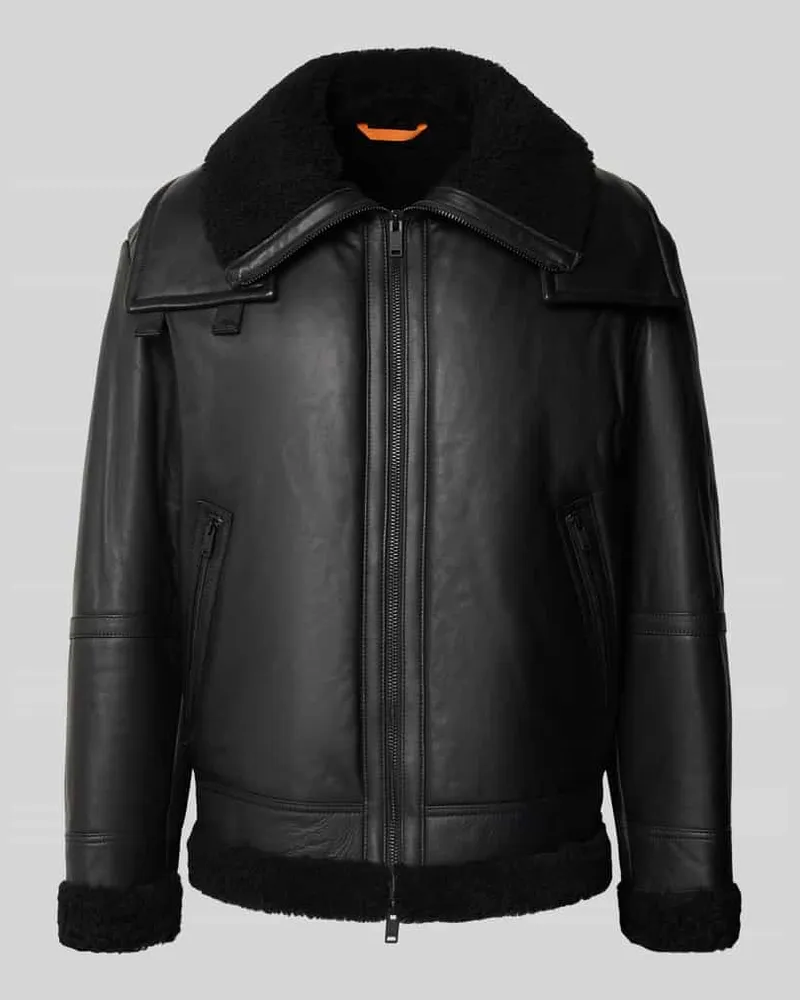 HUGO BOSS Regular Fit Lederjacke aus echtem Lammleder Modell 'JOGLACI Black