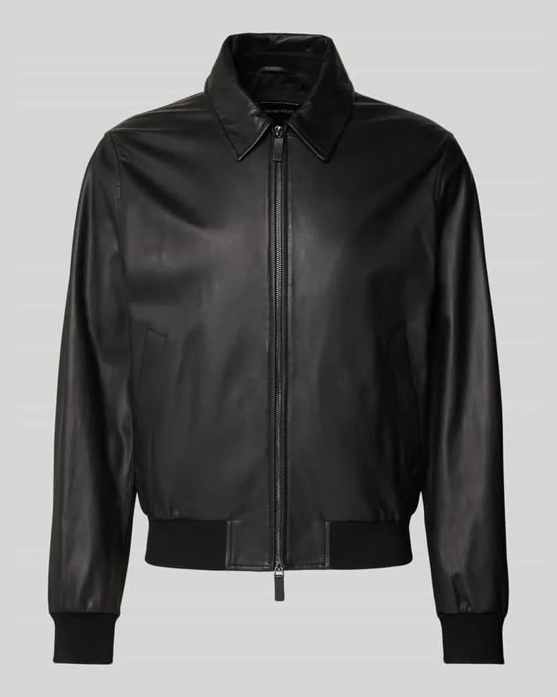 Emporio Armani Lederjacke mit Zweiwege-Reißverschluss Black