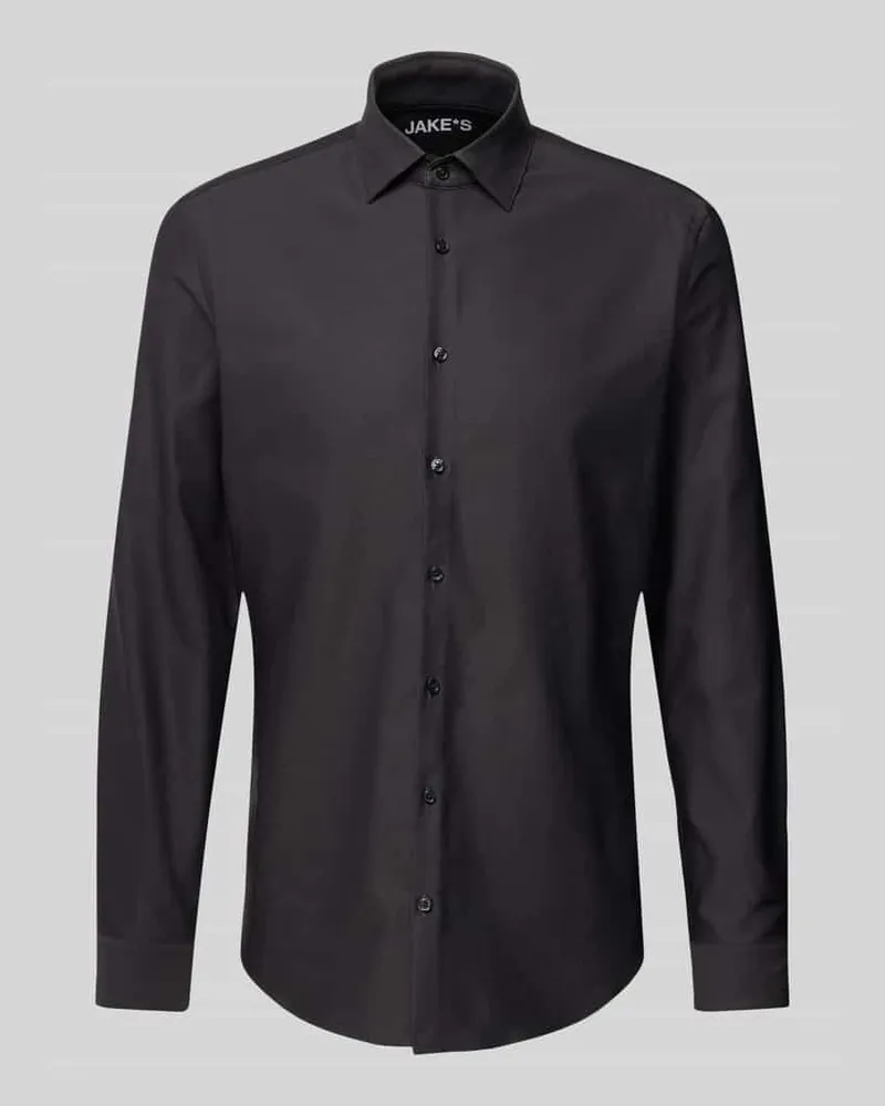 JAKE*S Slim Fit Business-Hemd mit Kentkragen Anthrazit