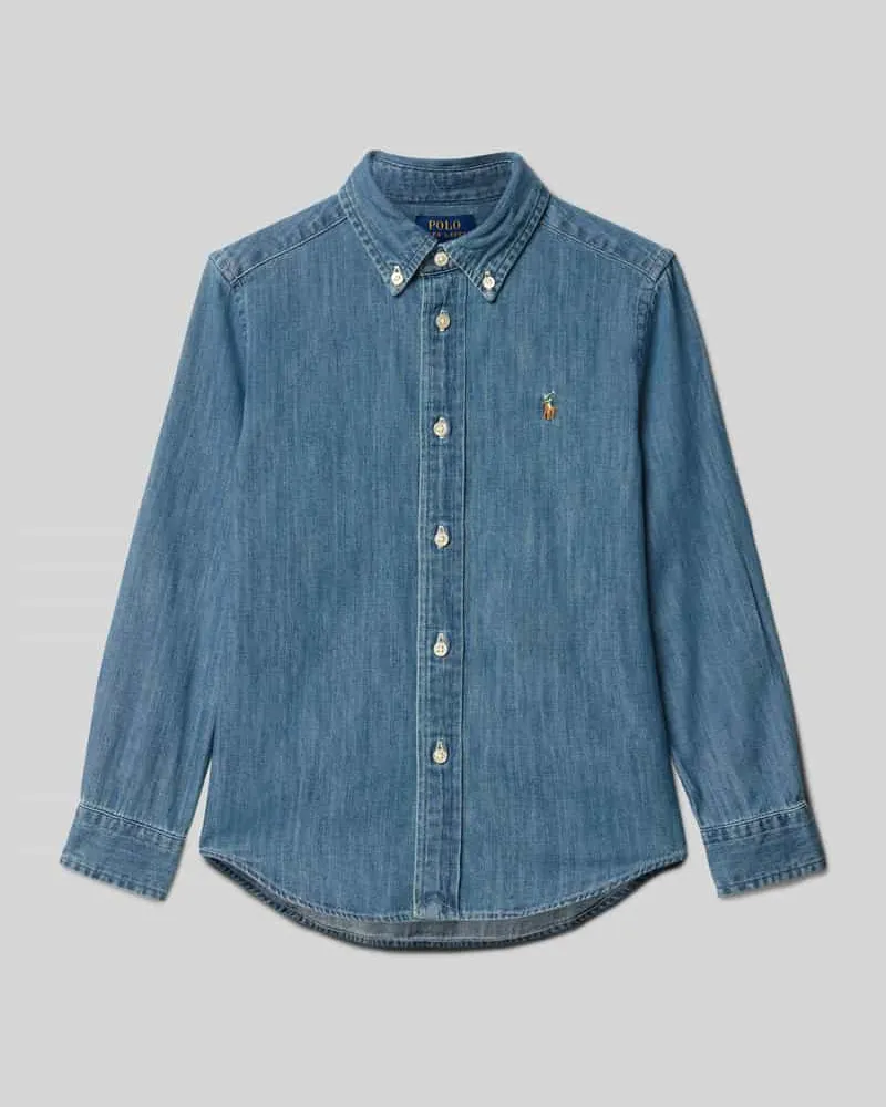 Ralph Lauren Jeanshemd mit Button-Down-Kragen und Label-Stitching Blau