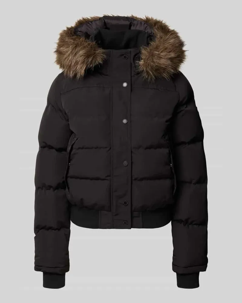 Superdry. Steppjacke mit Kapuze und Kunstfell Modell 'EVEREST BOMBER Black