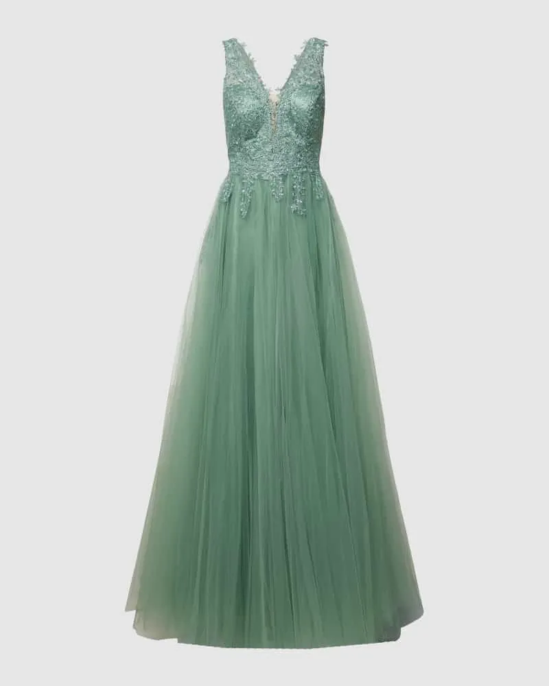 TROYDEN Abendkleid mit floralen Stickereien Mint