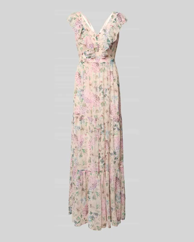 Swing Abendkleid mit Volantsaum und V-Ausschnitt Rose