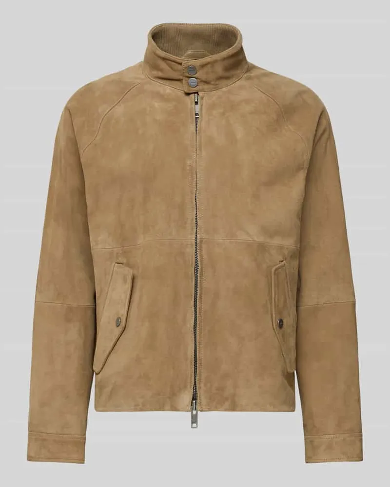 HUGO BOSS Regular Fit Lederjacke aus echtem Ziegenleder Modell 'LORIDGE Beige