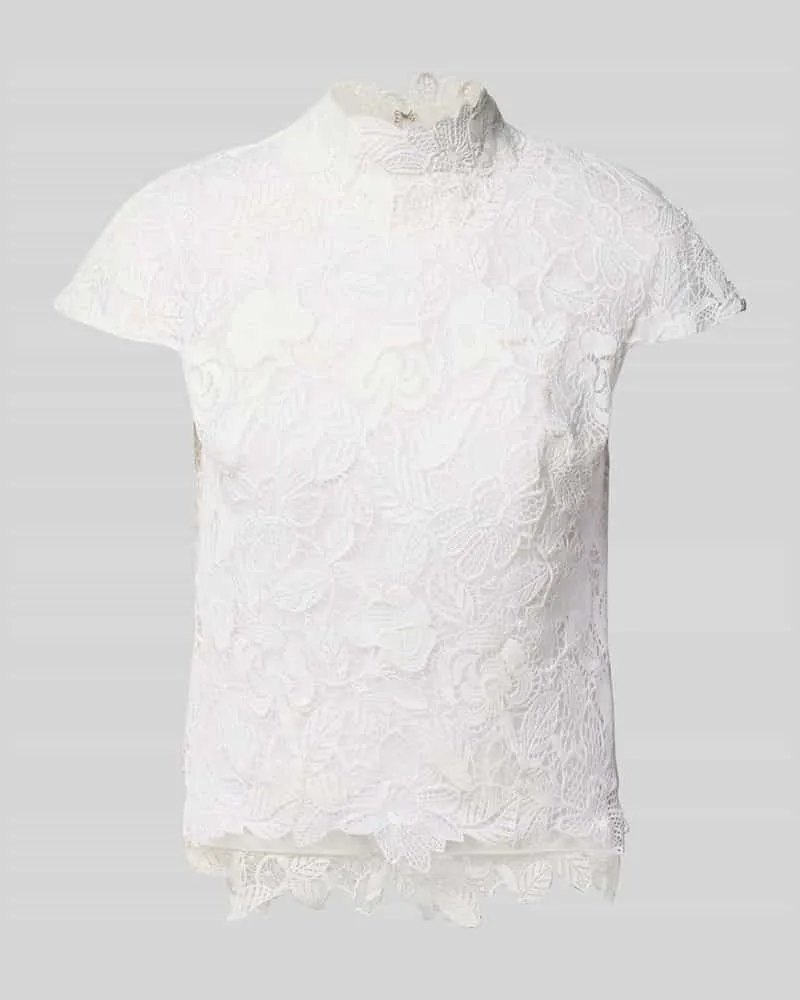LUXUAR Slim Fit Blusenshirt mit Häkelspitze Offwhite