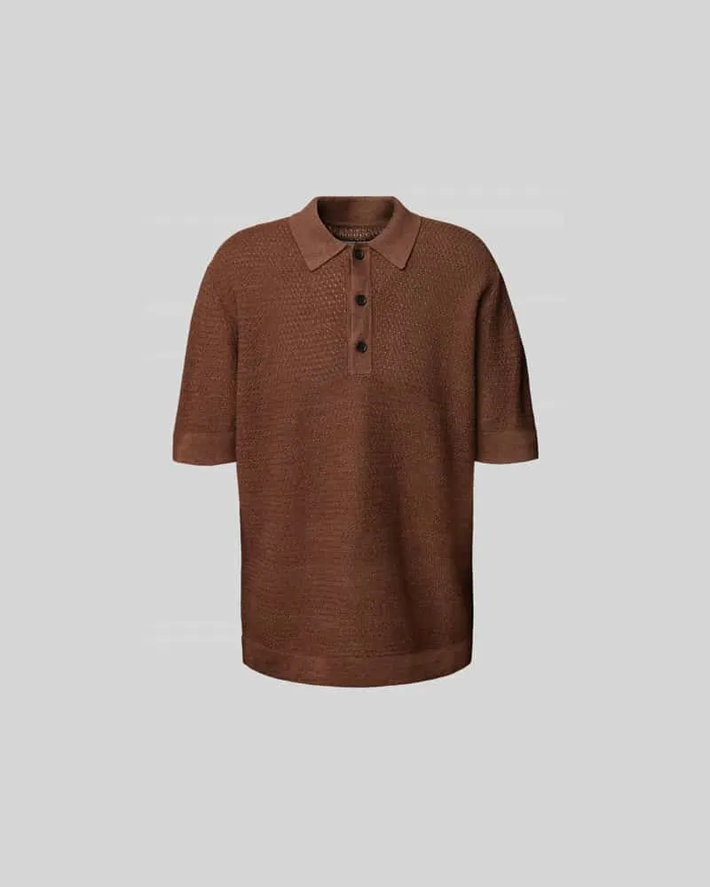 Wood Wood Relaxed Fit Poloshirt in Strick-Optik Dunkelblau