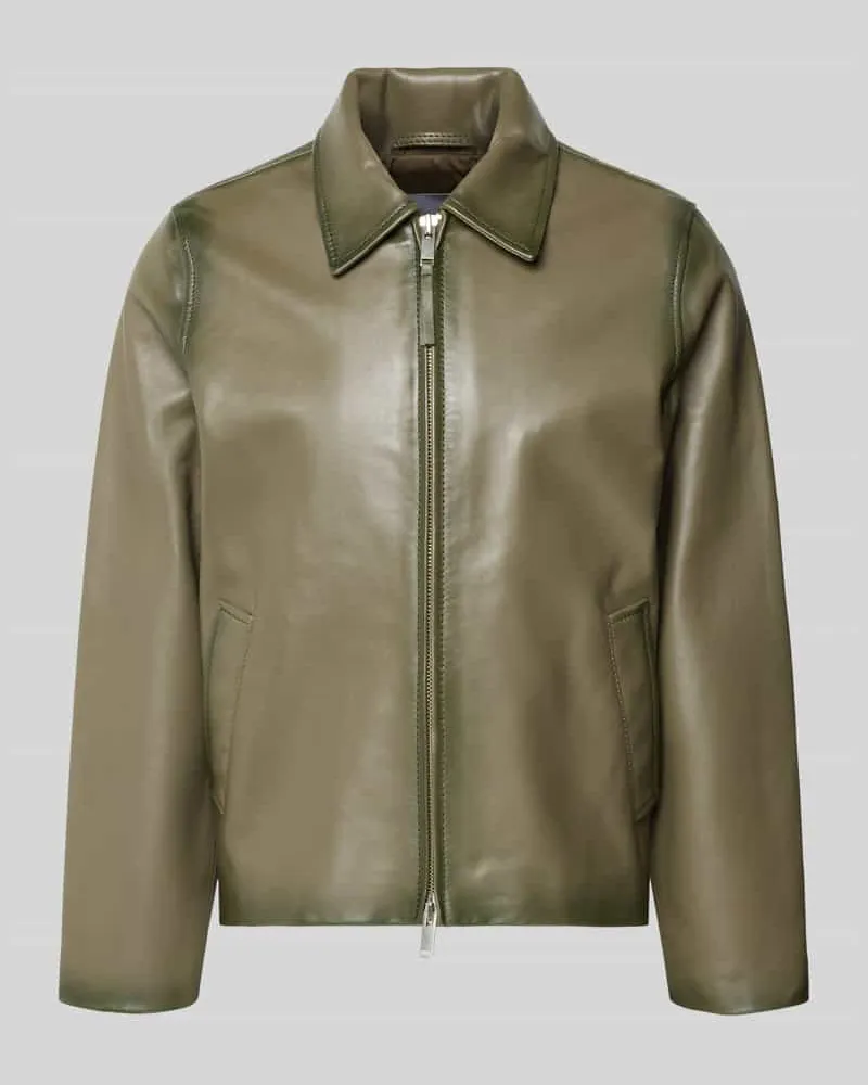 Samsøe & Samsøe Lederjacke mit Zweiwege-Reißverschluss Modell 'Saike Oliv