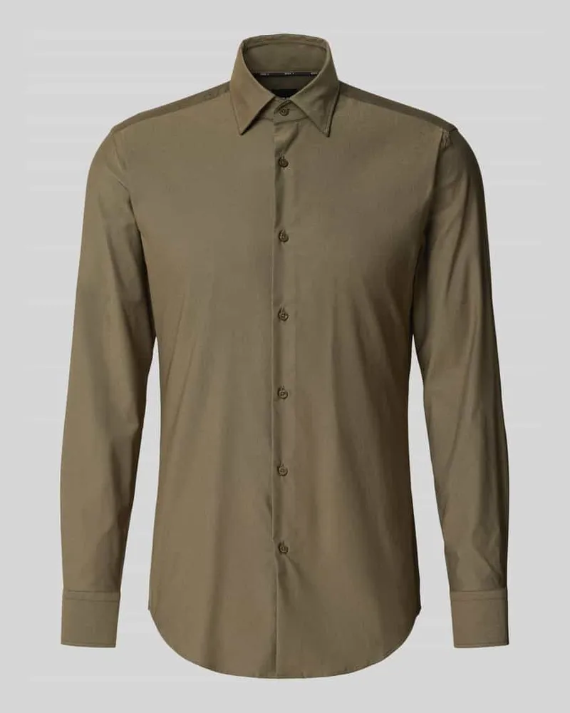 HUGO BOSS Slim Fit Businesshemd mit Kentkragen Modell 'HANK Oliv