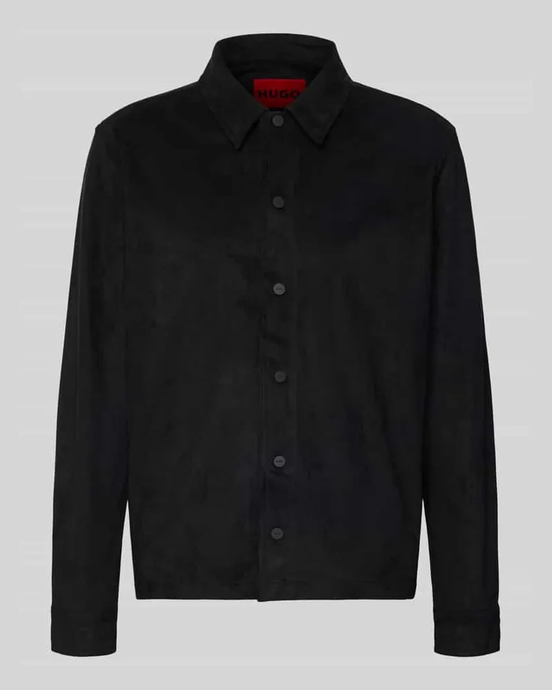 HUGO BOSS Regular Fit Freizeithemd in Wildleder-Optik Modell 'ENASO Black