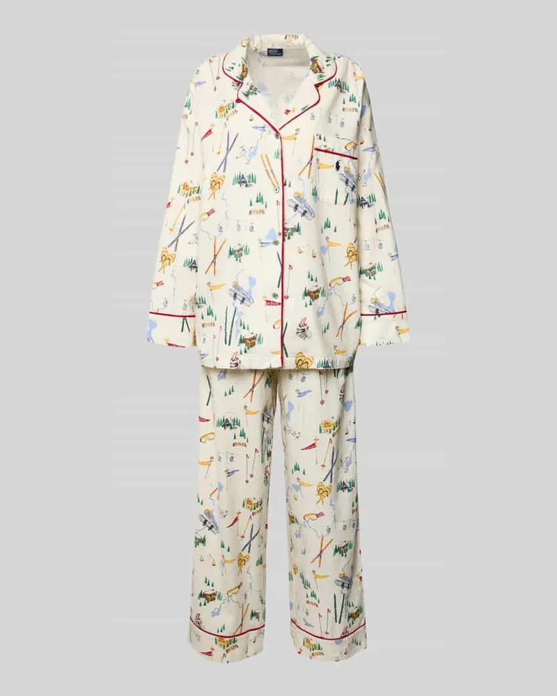 Ralph Lauren Relaxed Fit Pyjama mit Reverskragen Modell 'Cozy Offwhite