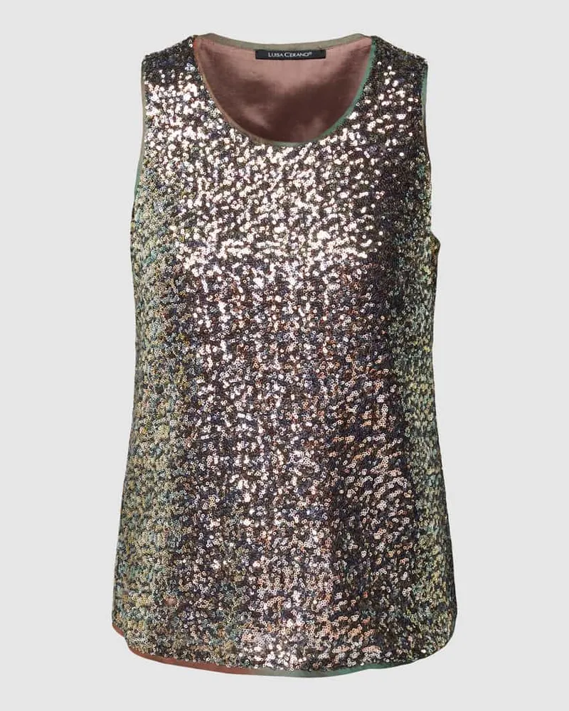 Luisa Cerano Pailletten-Top mit Rundhalsausschnitt Khaki