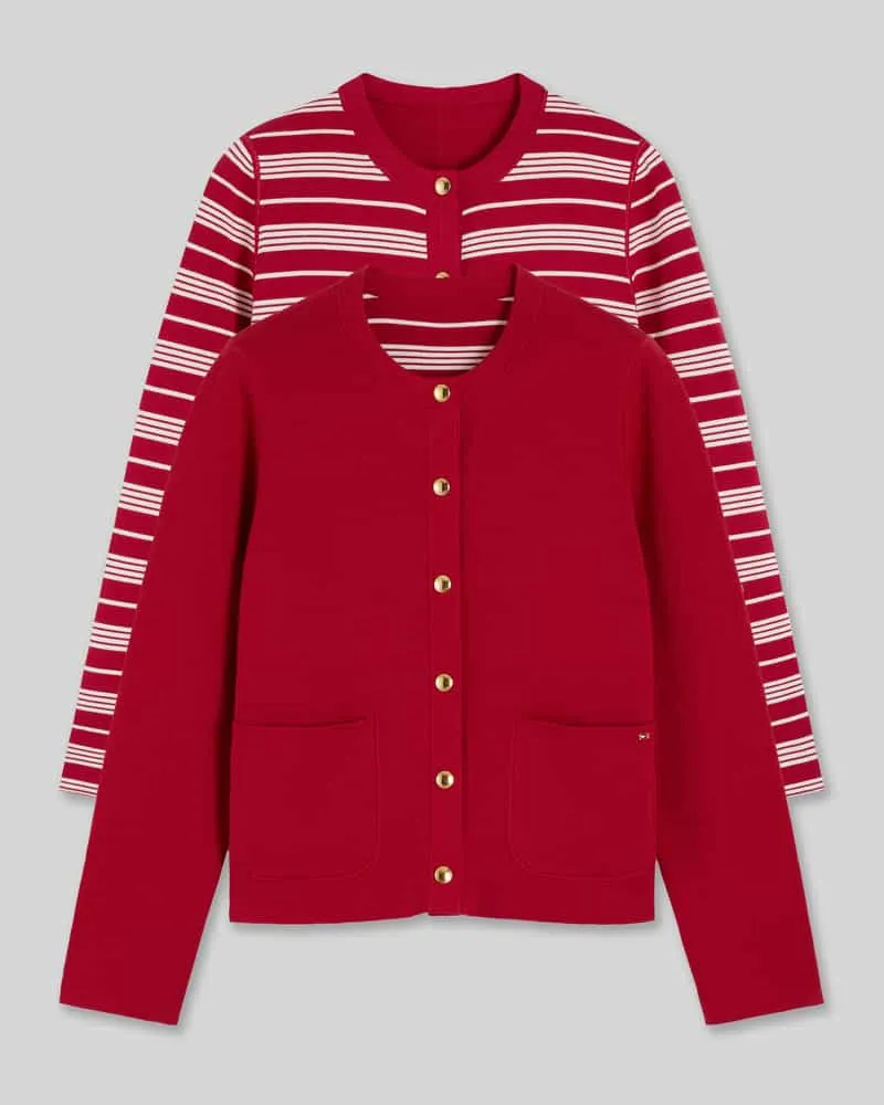 Tommy Hilfiger Regular Fit Strickjacke aus Baumwoll-Mix Rot