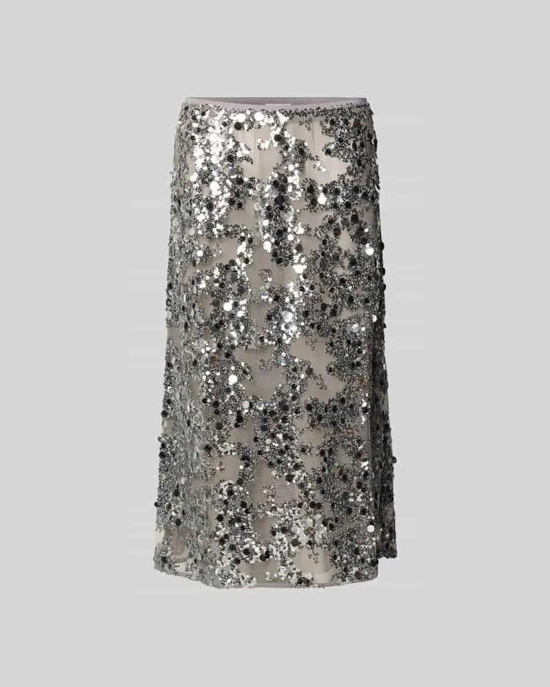 Baum und Pferdgarten Midirock mit Allover-Pailettenbesatz Silber