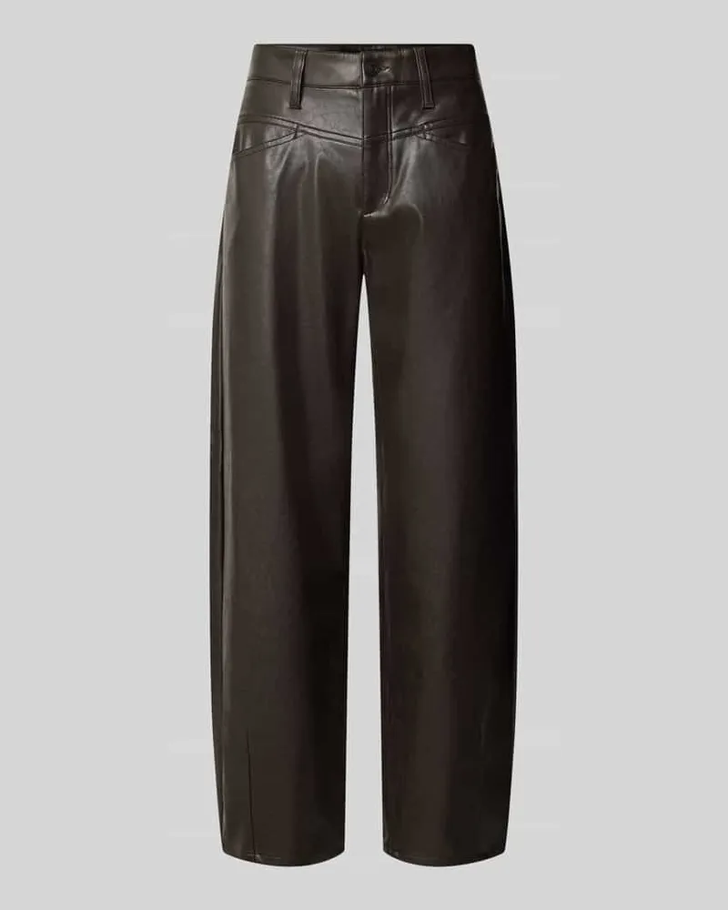 Cambio Straight Fit Kunstlederhose mit Gürtelschlaufen Modell 'ELIN Dunkelbraun