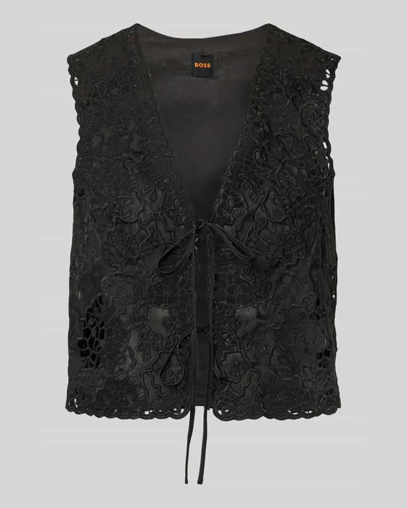 HUGO BOSS Besticktes Top aus Baumwoll-Mix mit Bindedetails Modell 'IRIKA Black