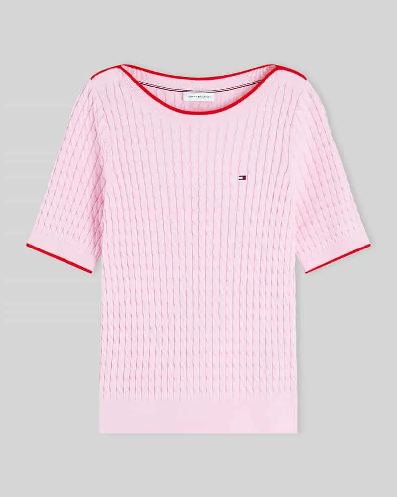 Tommy Hilfiger Regular Fit Pullover aus reiner Baumwolle mit kurzen Ärmeln Pink