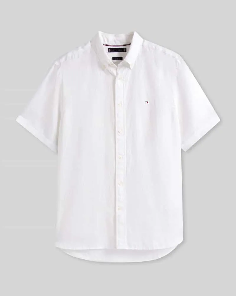 Tommy Hilfiger Regular Fit Kurzarmhemd aus reinem Leinen Weiss