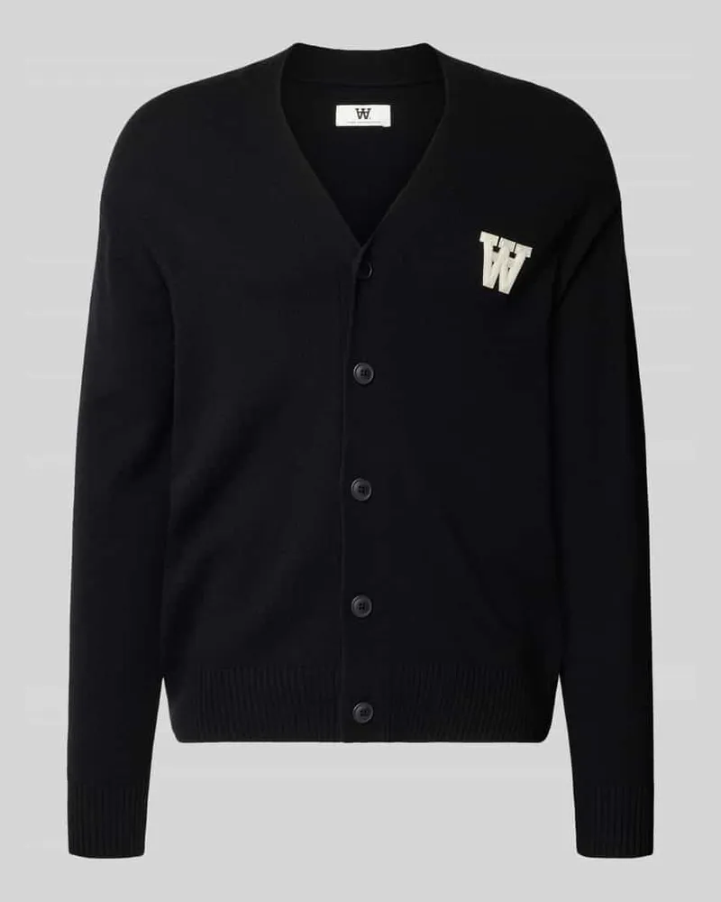 Wood Wood Strickjacke aus Lammwolle mit V-Ausschnitt Modell 'Tay Black