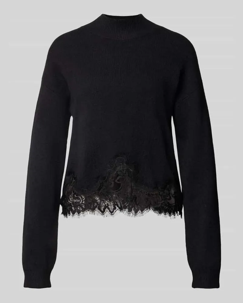 Guess Regular Fit Strickpullover aus reiner Baumwolle mit Spitzensaum Black
