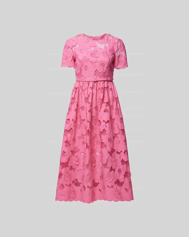 Self-Portrait Midikleid mit Lochstickerei Pink