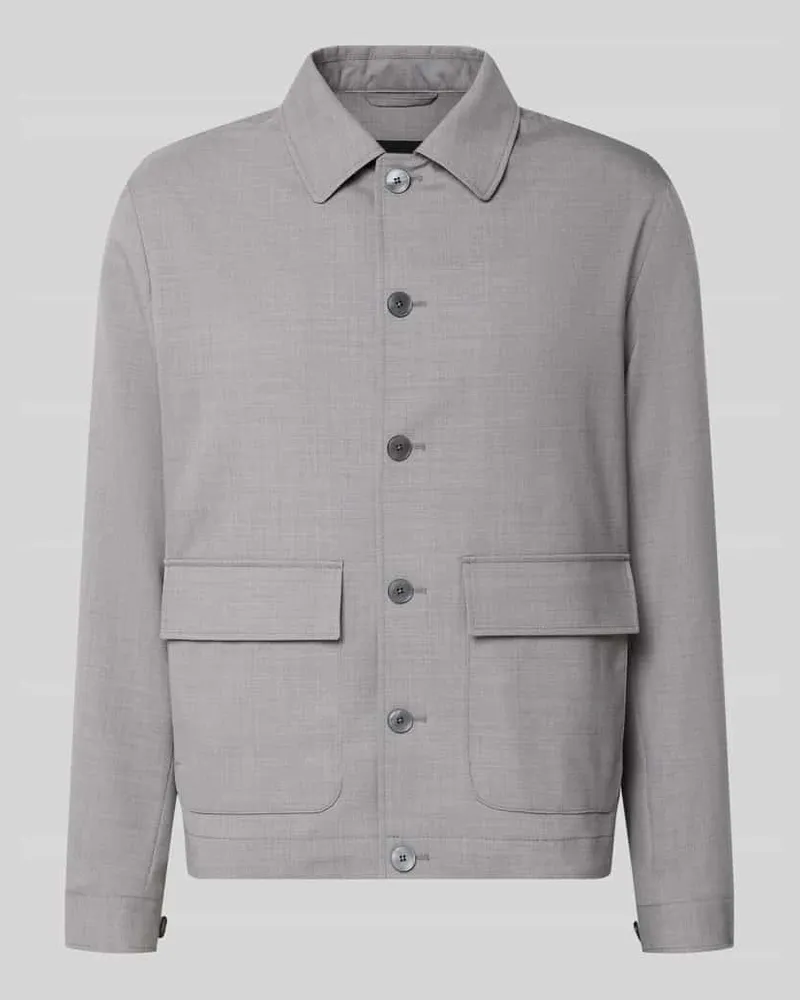 Bugatti Regular Fit Hemdjacke aus Woll-Mix mit Kentkragen Mittelgrau