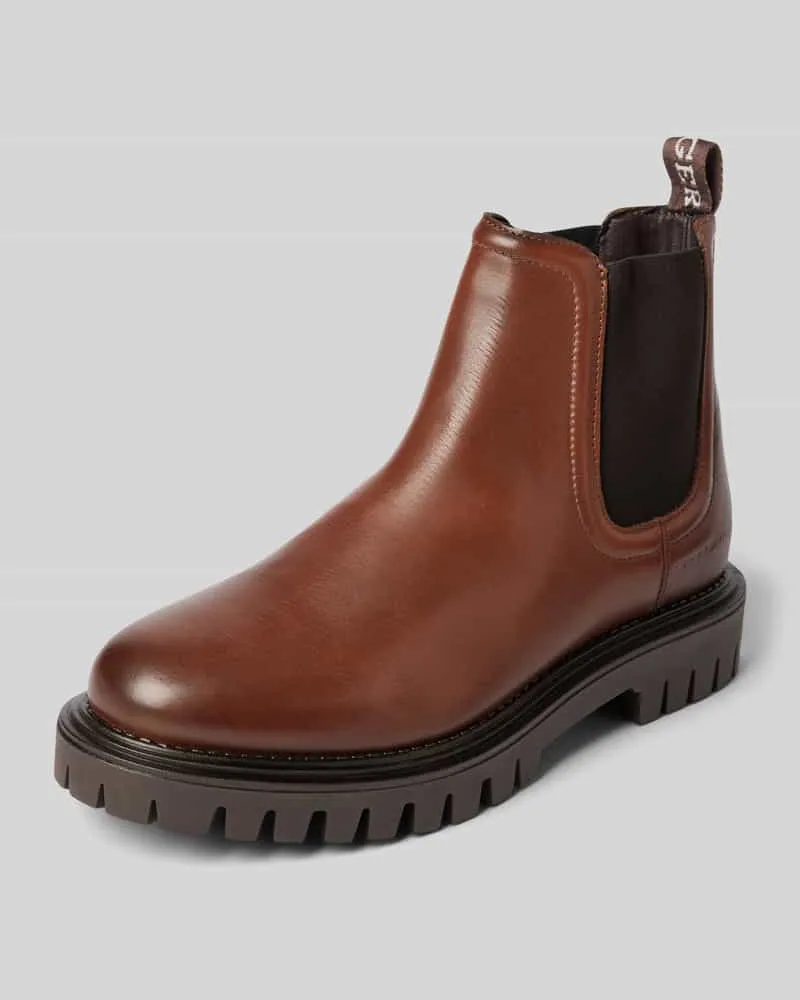 Tommy Hilfiger Lederboots mit strukturierter Sohle Cognac