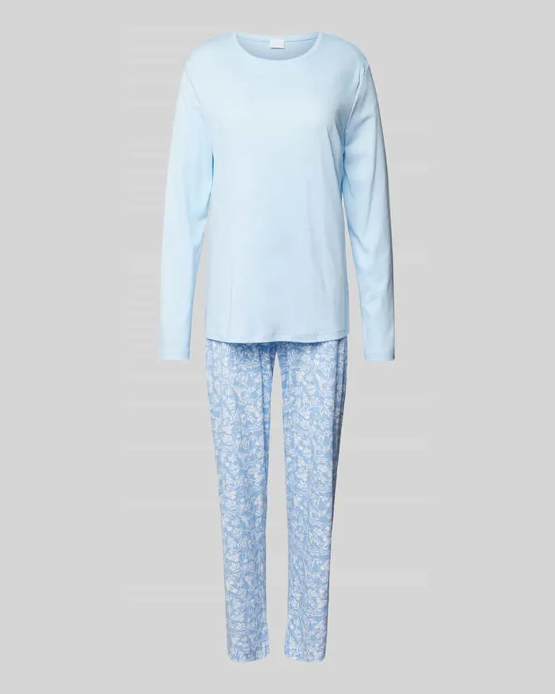 Mey Pyjama mit geripptem Rundhalsausschnitt Hellblau