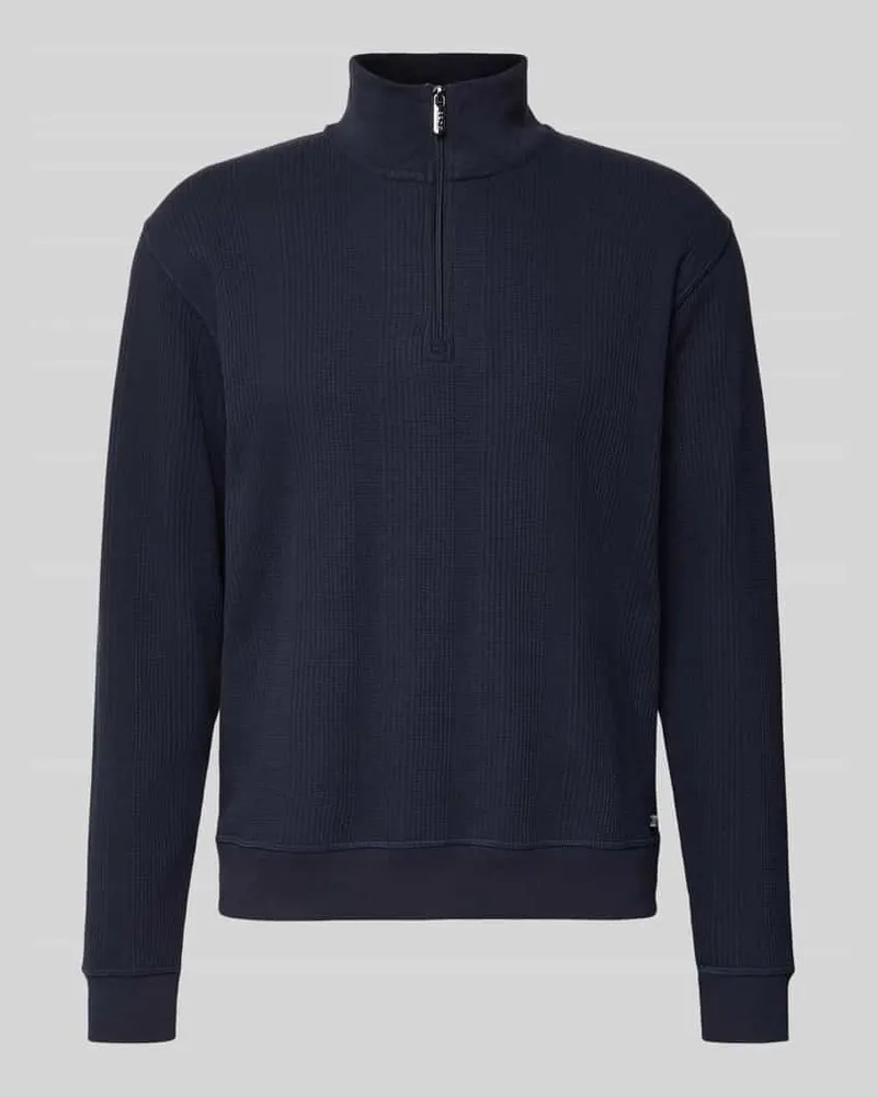 HUGO BOSS Regular Fit Troyer aus Baumwoll-Mix Modell 'STRUCTURE Dunkelblau