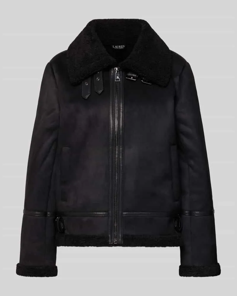 Ralph Lauren Regular Fit Jacke in Leder-Optik mit Kunstfellbesatz Black