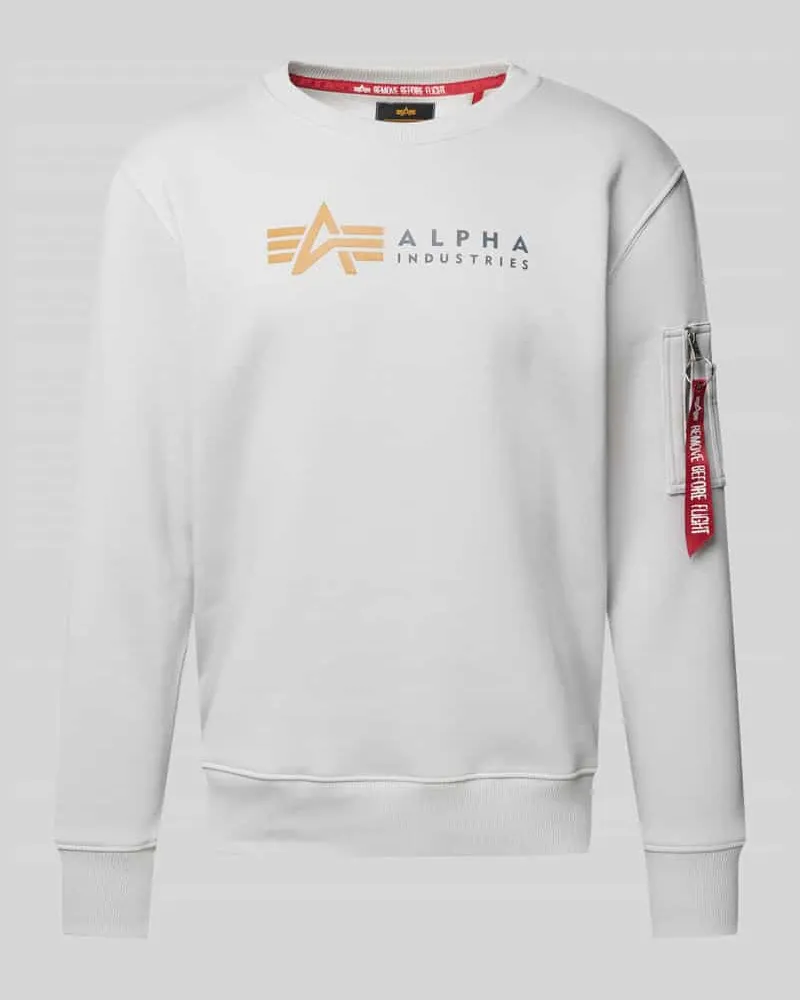 Alpha Industries Sweatshirt mit Label-Print und Reißverschlusstasche Hellgrau