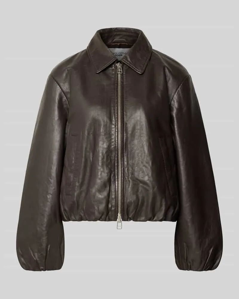 Marc O'Polo Regular Fit Lederjacke mit elastischem Bund Dunkelbraun