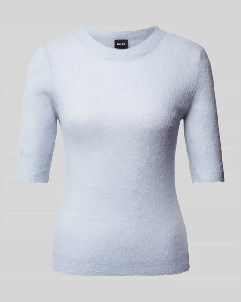 HUGO BOSS Wollpullover in Strick-Optik Hellblau