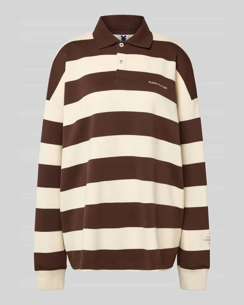 Karo Kauer Oversized Poloshirt mit Streifenmuster Mittelbraun