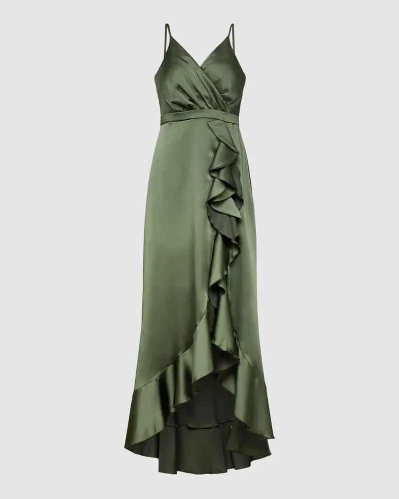 TROYDEN Abendkleid mit Volants Oliv