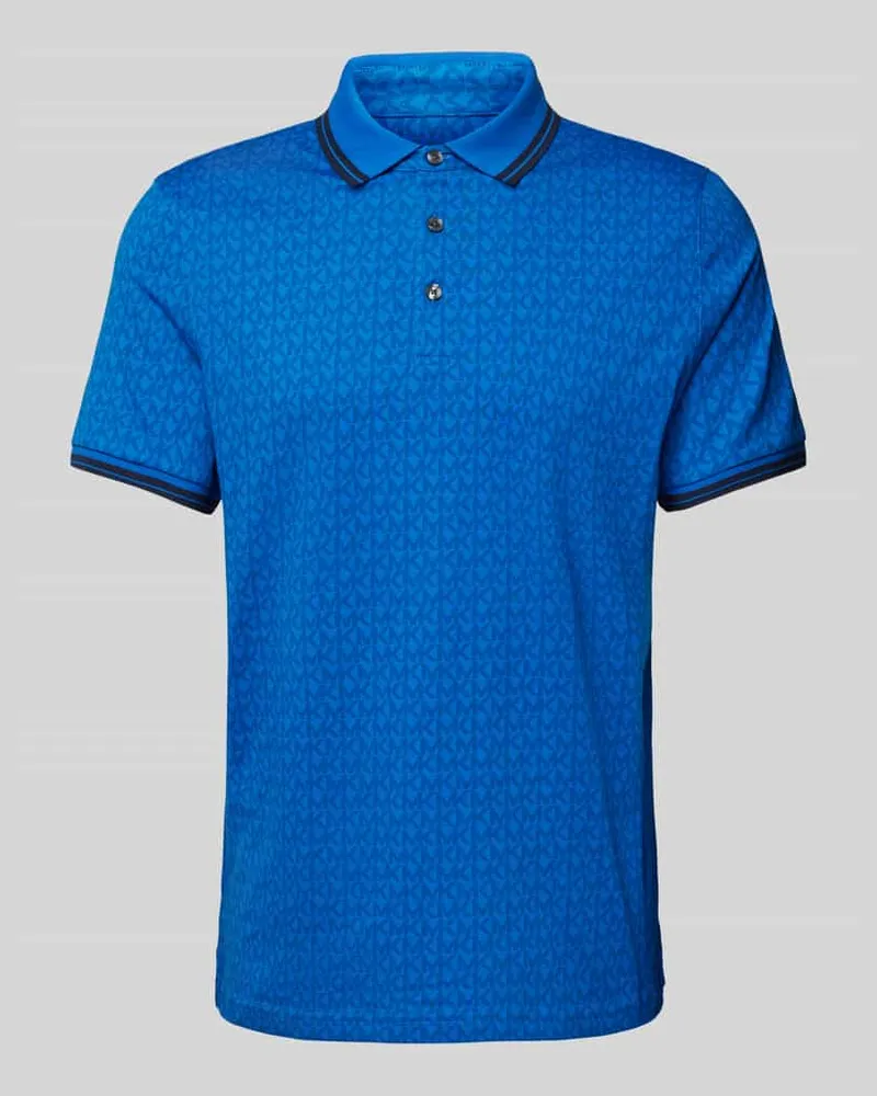 Michael Kors Regular Fit Poloshirt mit Allover-Label-Muster Modell 'GREENWICH Blau