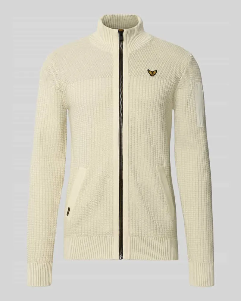 PME Legend Regular Fit Strickjacke aus reiner Baumwolle mit Label-Stitching Weiss