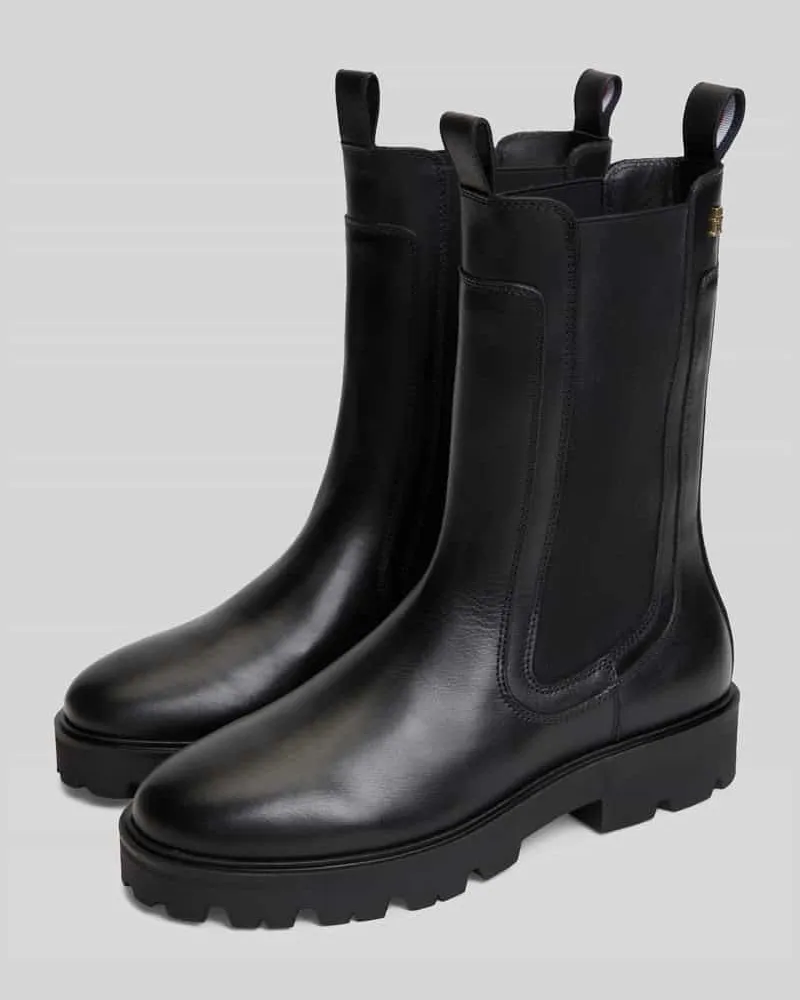 Tommy Hilfiger Stiefeletten aus echtem Rindsleder Black