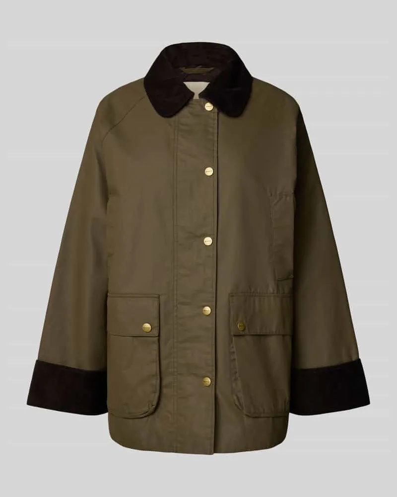 Gant Wide Fit Wachsjacke aus Baumwoll-Mix mit Pattentaschen Modell 'Barn Dunkelgruen