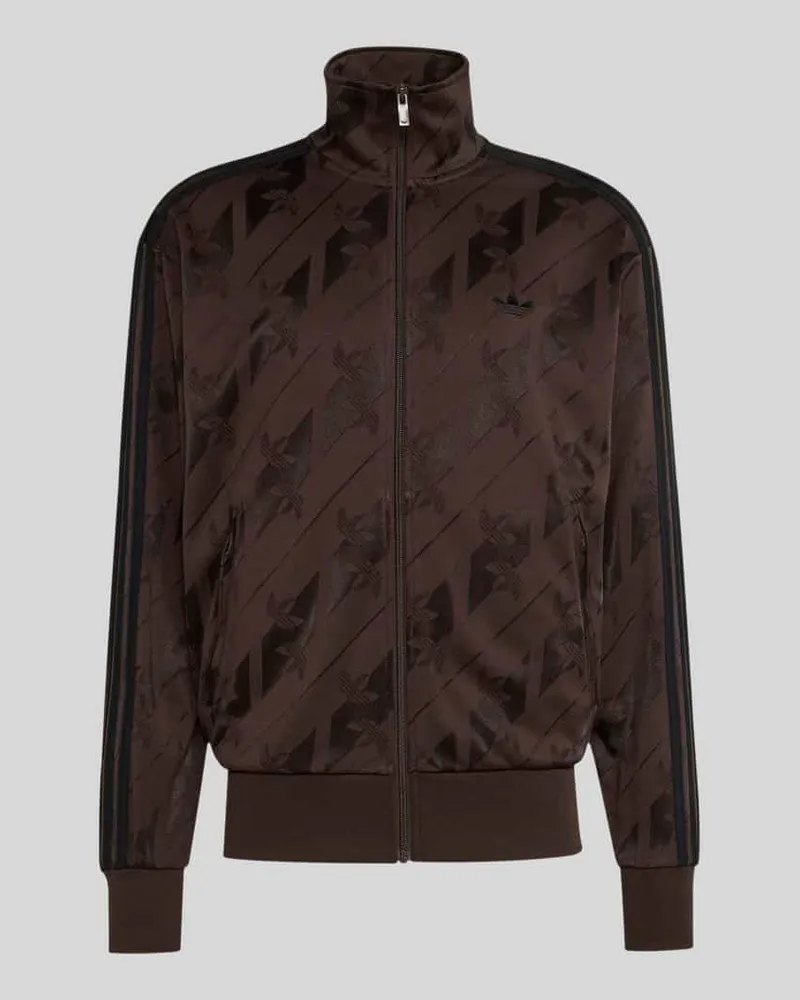 adidas Relaxed Fit Sweatjacke mit Allover-Logo-Print Modell 'FIREBIRD Dunkelbraun