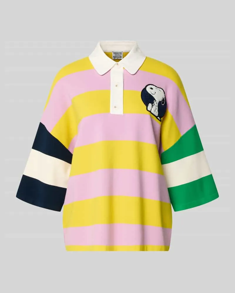 Essentiel Oversized Poloshirt mit Snoopy®-Print Modell 'JICE STRIPED EMBO Gelb