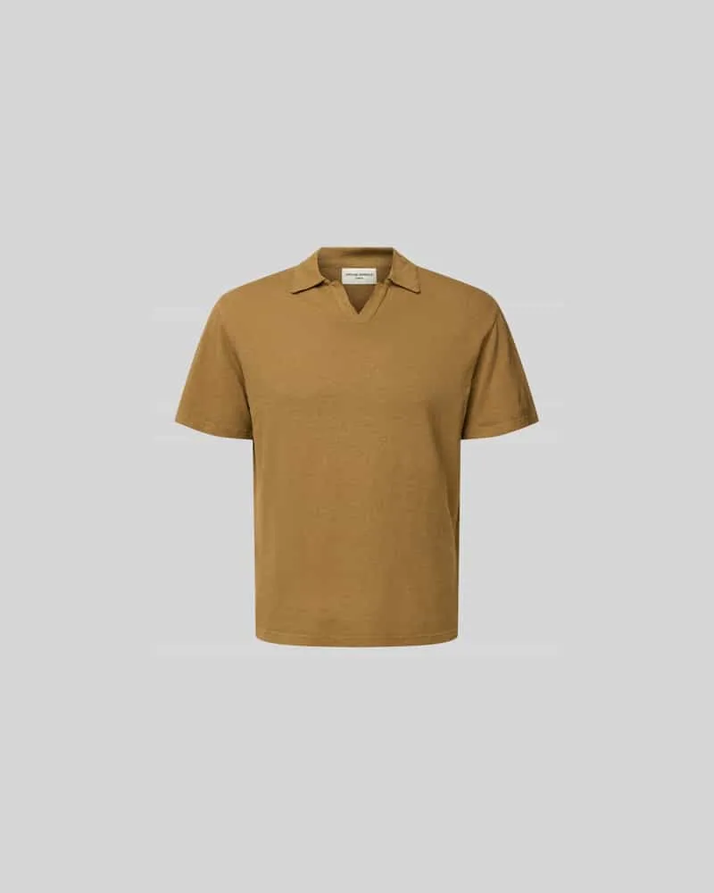 Officine Generale Poloshirt mit V-Ausschnitt Camel