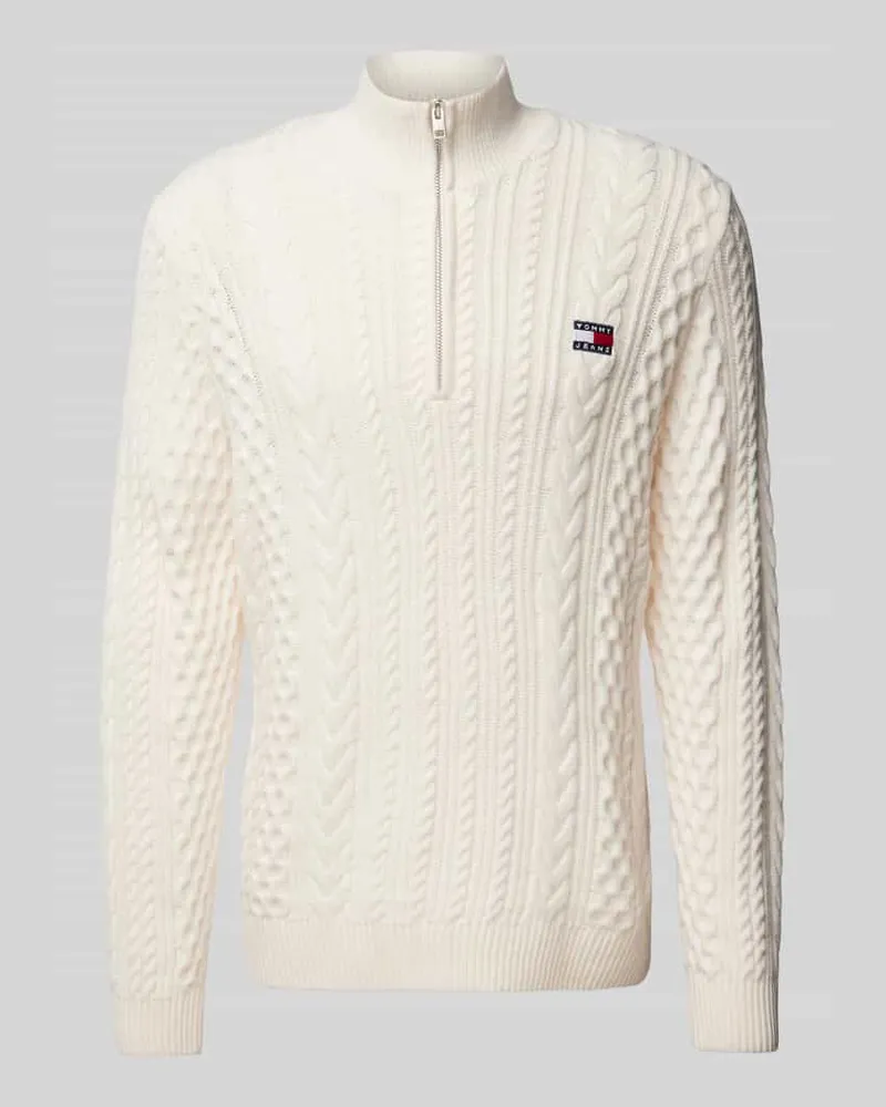 Tommy Hilfiger Regular Fit Strickpullover mit Woll-Anteil und Zopfmuster Offwhite