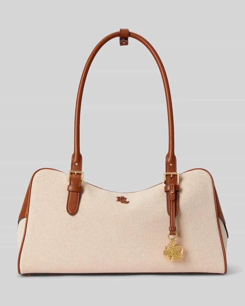 Ralph Lauren Henkeltasche aus reiner Baumwolle mit Leder-Besatz Modell 'MARCY Cognac