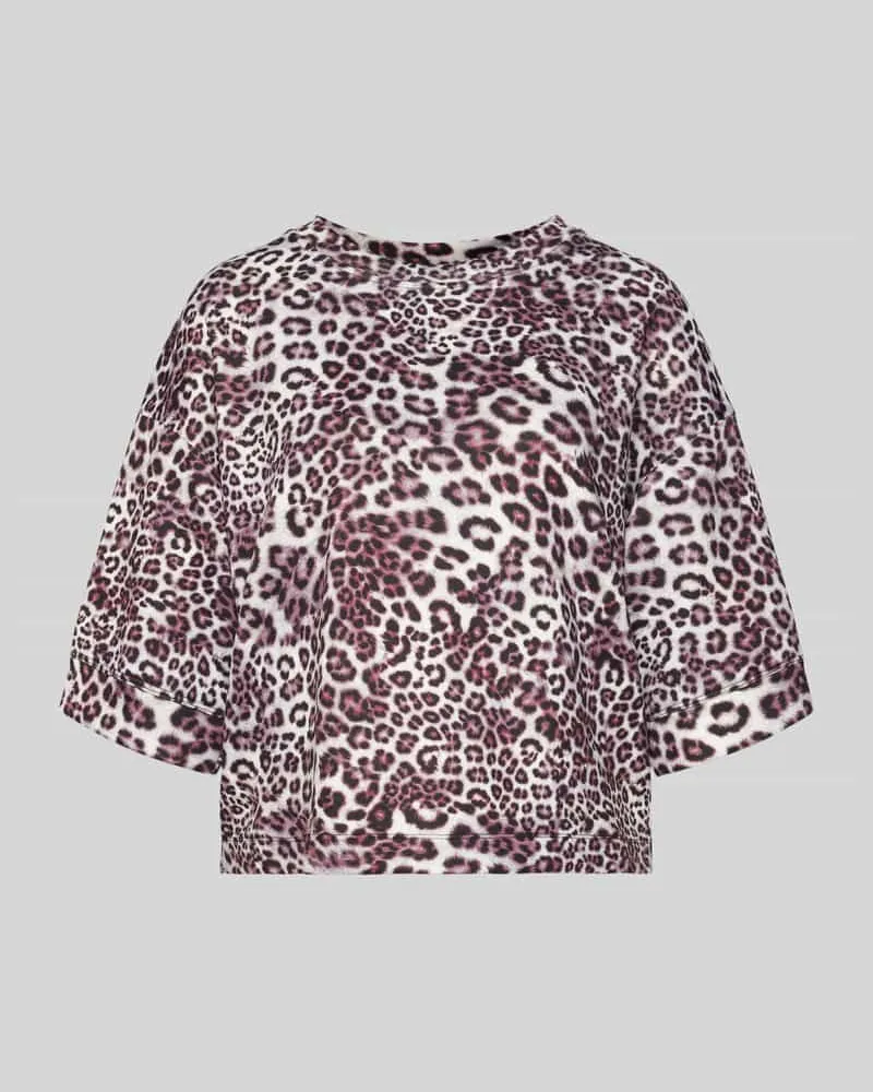 Marc Cain Relaxed Fit T-Shirt aus Viskose-Mix mit Allover-Animal-Print Bordeaux