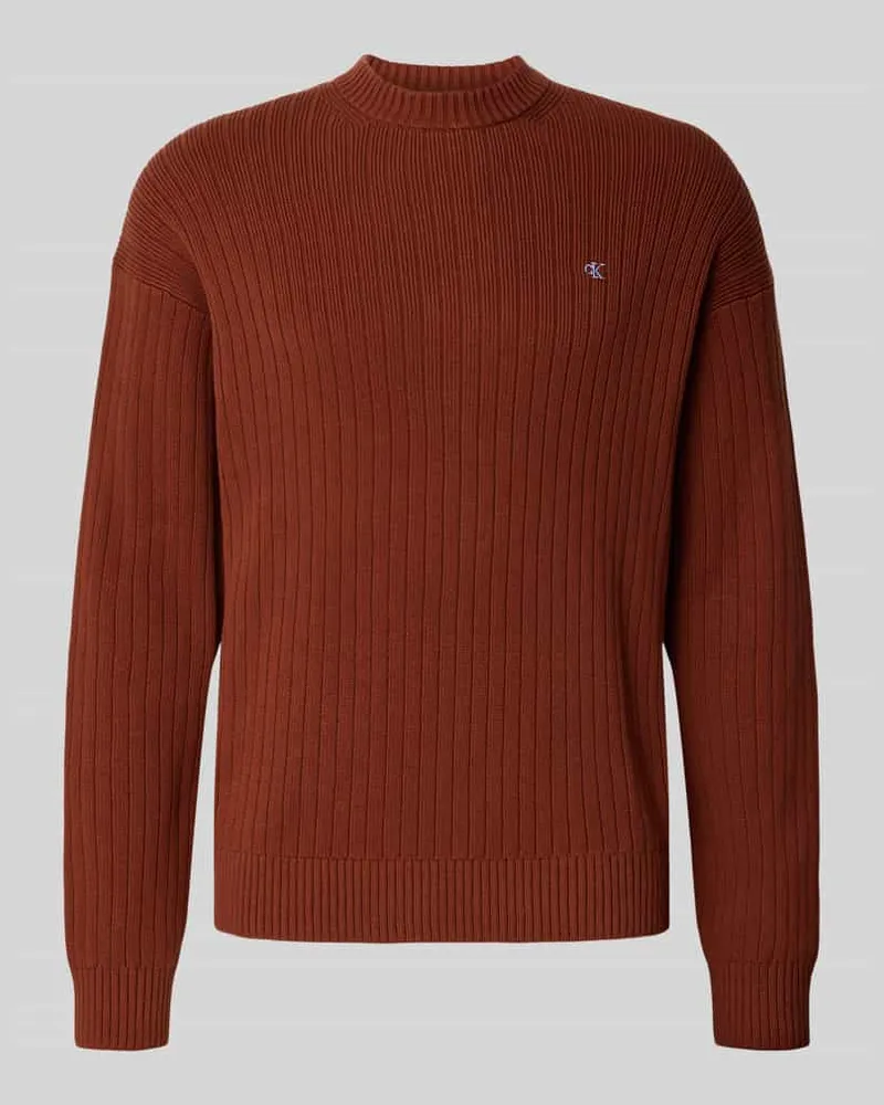 Calvin Klein Oversized Strickpullover mit gerippten Abschlüssen Rostrot